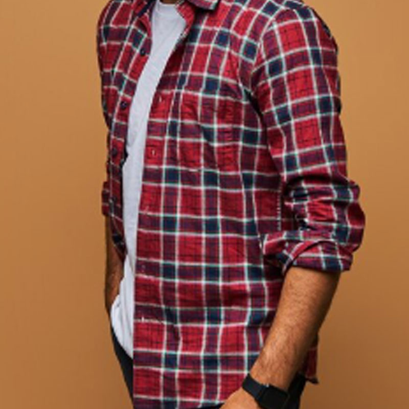 red checks shirt