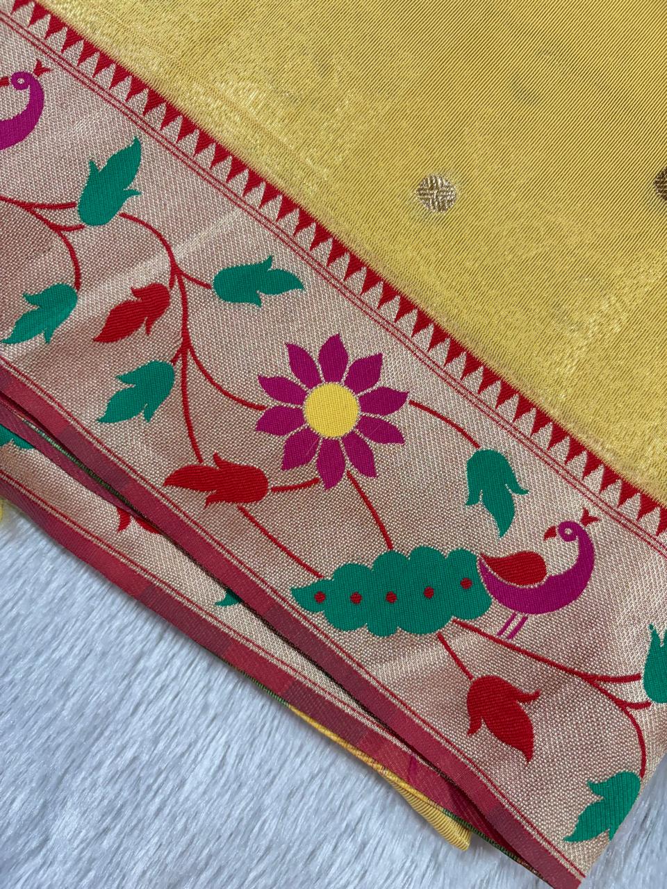 24.Plane Tissue Lotus Paithani Sadi ( प्लेन टिश्यू लोटस पैठणी साडी ) - Image 4