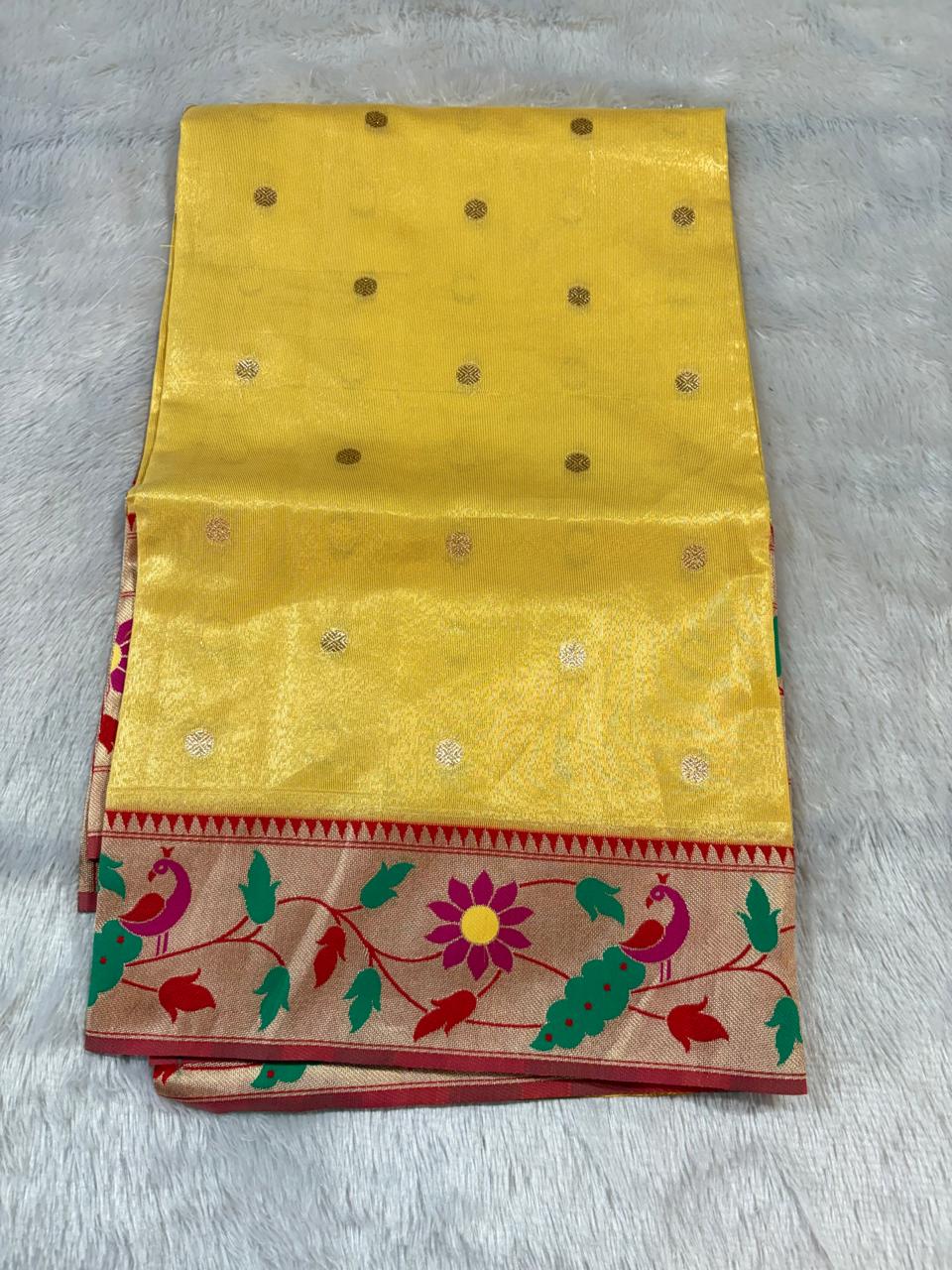24.Plane Tissue Lotus Paithani Sadi ( प्लेन टिश्यू लोटस पैठणी साडी ) - Image 3