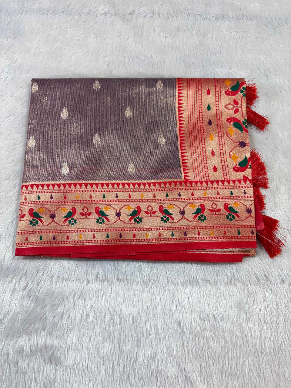 24.Plane Tissue Lotus Paithani Sadi ( प्लेन टिश्यू लोटस पैठणी साडी ) - Image 5
