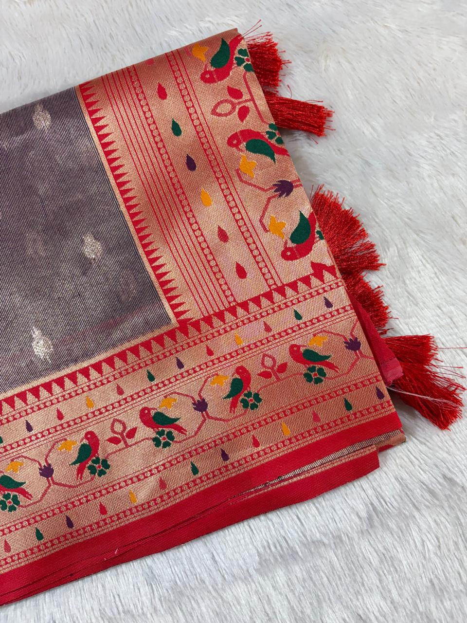 24.Plane Tissue Lotus Paithani Sadi ( प्लेन टिश्यू लोटस पैठणी साडी ) - Image 7