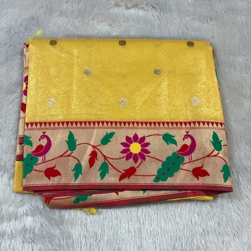 24.Plane Tissue Lotus Paithani Sadi ( प्लेन टिश्यू लोटस पैठणी साडी )