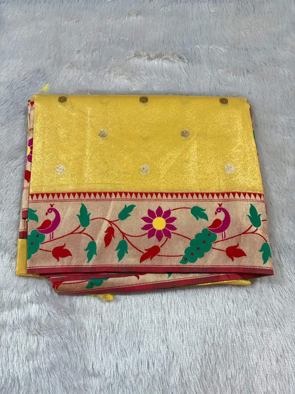 24.Plane Tissue Lotus Paithani Sadi ( प्लेन टिश्यू लोटस पैठणी साडी )