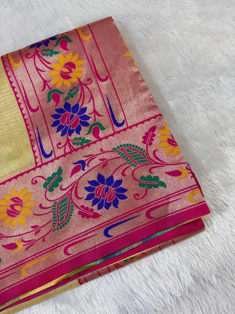 24.Plane Tissue Lotus Paithani Sadi ( प्लेन टिश्यू लोटस पैठणी साडी ) - Image 13