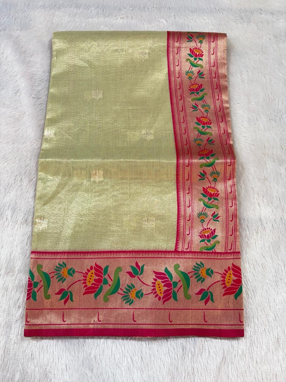 24.Plane Tissue Lotus Paithani Sadi ( प्लेन टिश्यू लोटस पैठणी साडी ) - Image 9