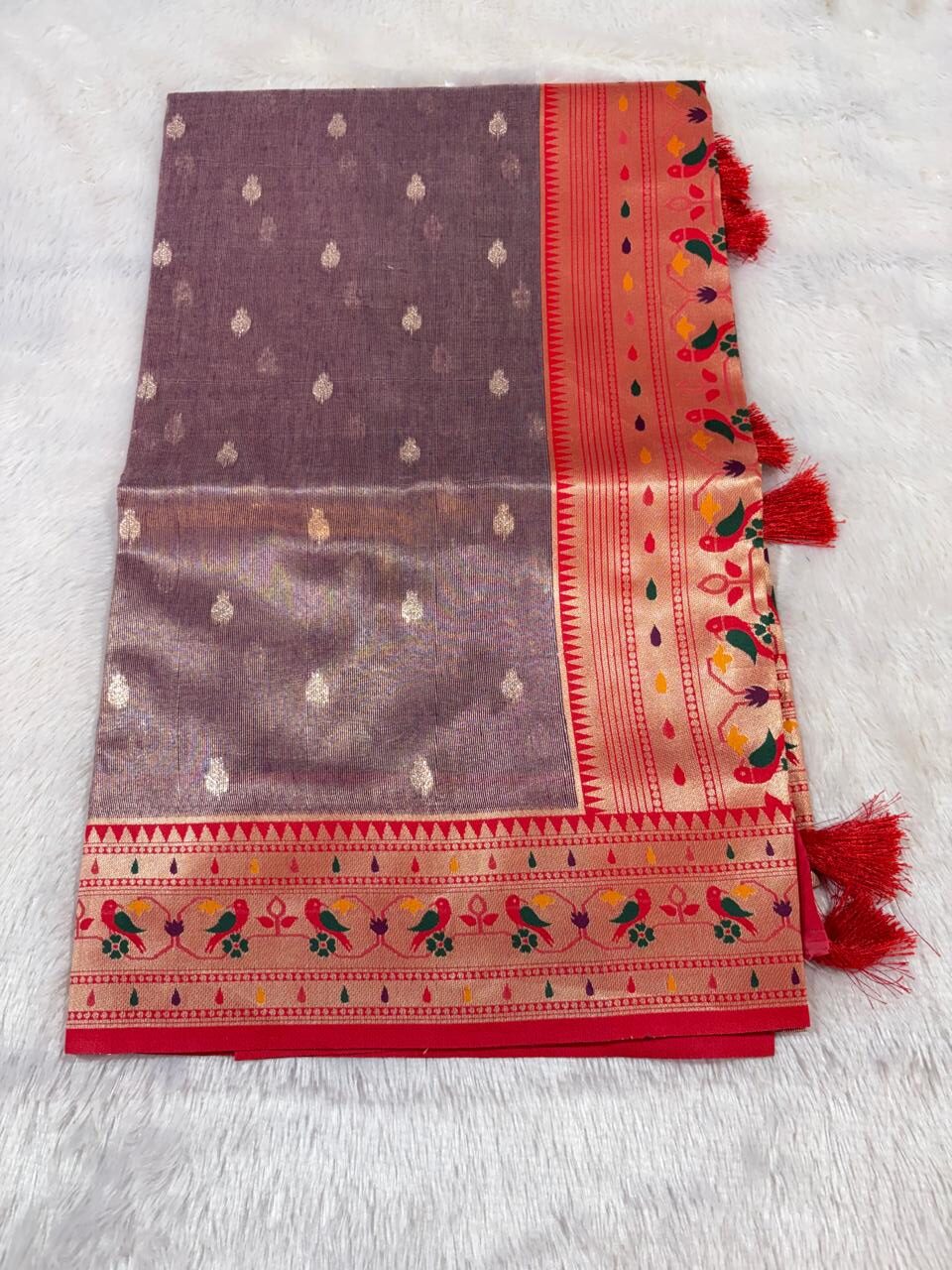 24.Plane Tissue Lotus Paithani Sadi ( प्लेन टिश्यू लोटस पैठणी साडी ) - Image 6