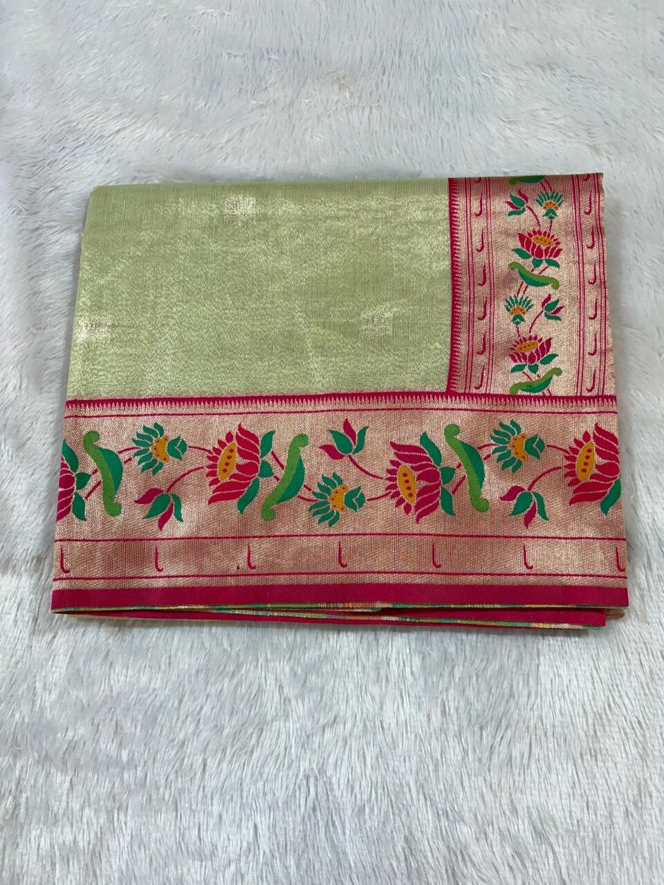 24.Plane Tissue Lotus Paithani Sadi ( प्लेन टिश्यू लोटस पैठणी साडी ) - Image 8