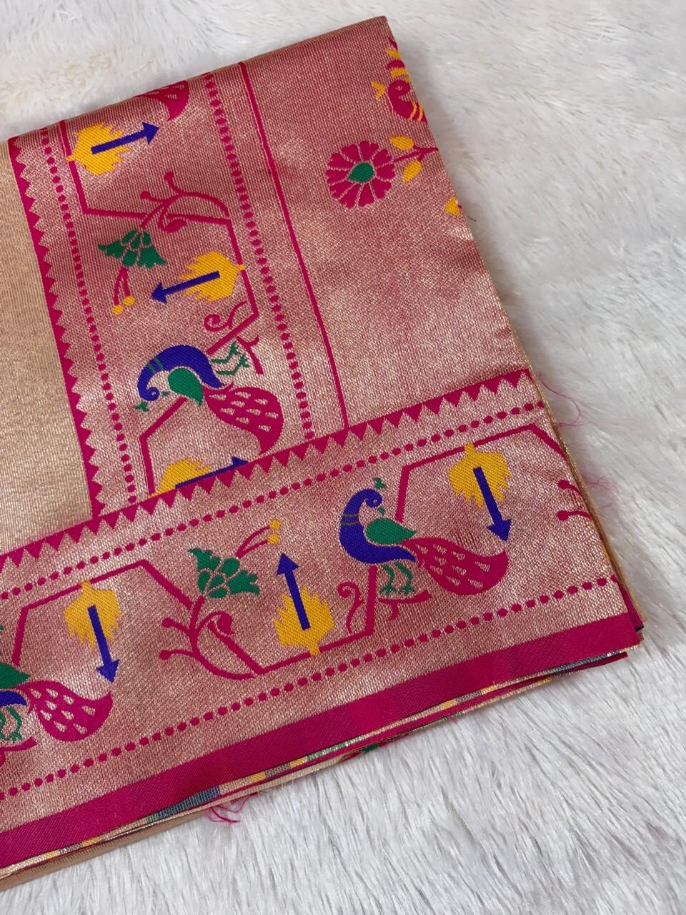 24.Plane Tissue Lotus Paithani Sadi ( प्लेन टिश्यू लोटस पैठणी साडी ) - Image 16
